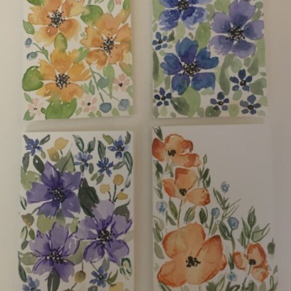 Four Floral Watercolor Cards with Envelope (sku 001) - Picture 1 of 8